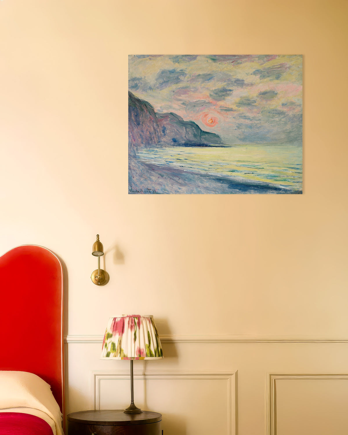 Poster of Sunset, Foggy Weather, Pourville (1882) by Claude Monet