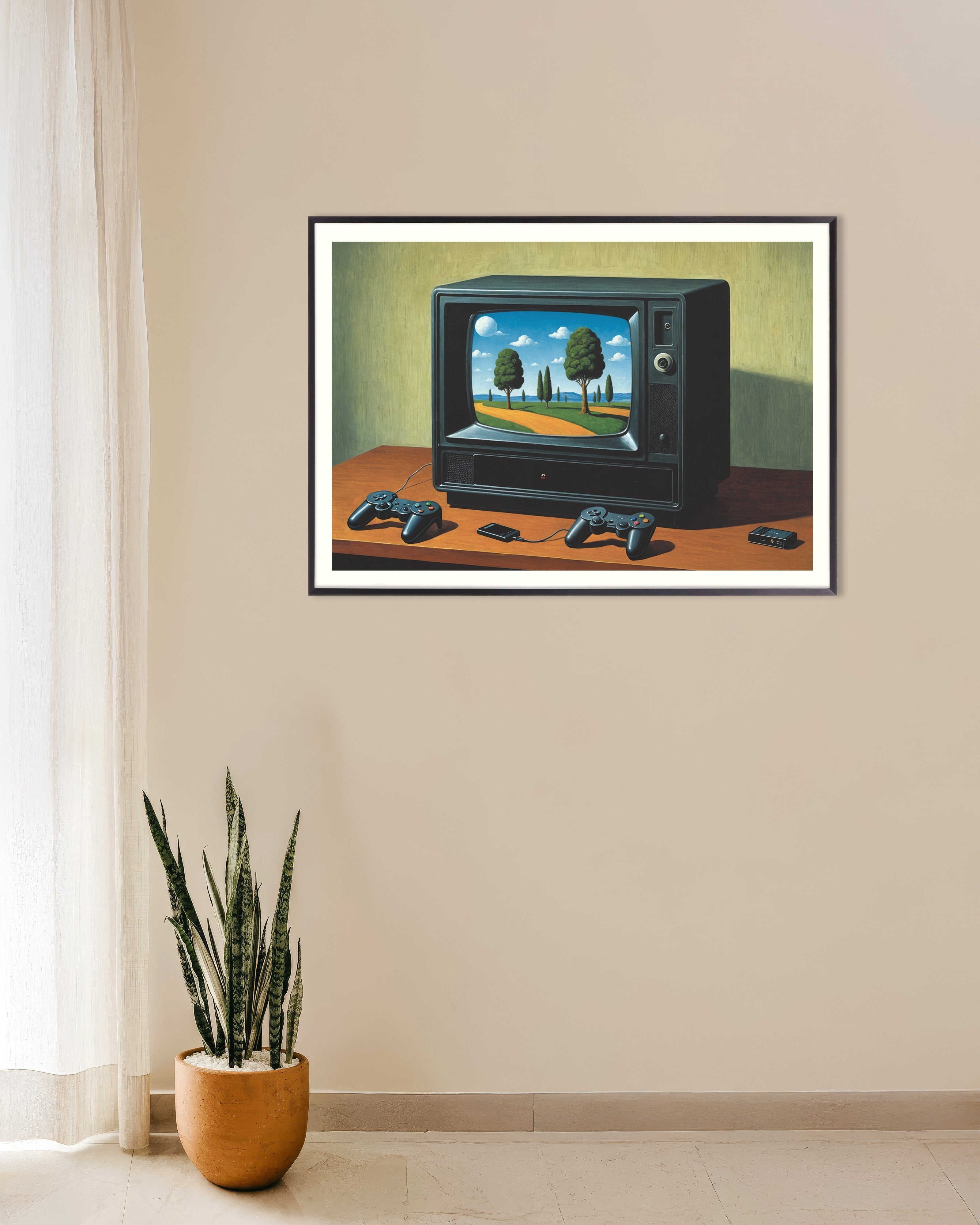 Poster of Surrealist painting game setup poster, with metal frame