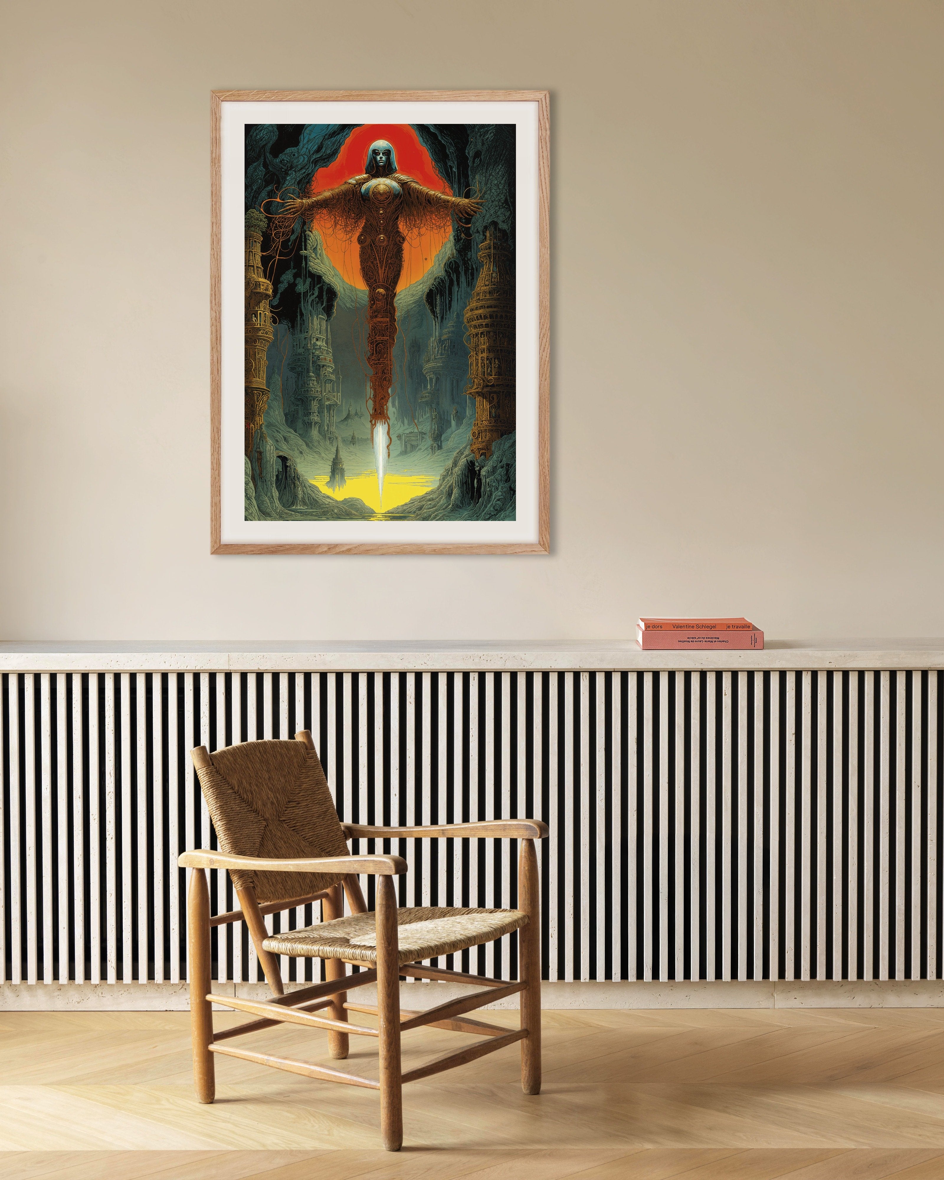 Poster of The Archangel - Techno-Byzantine Sci-Fi Poster, with natural wooden frame