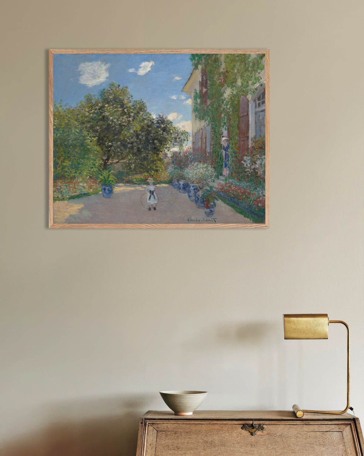 Poster of The Artist's House at Argenteuil (1873) by Claude Monet, with natural wooden frame