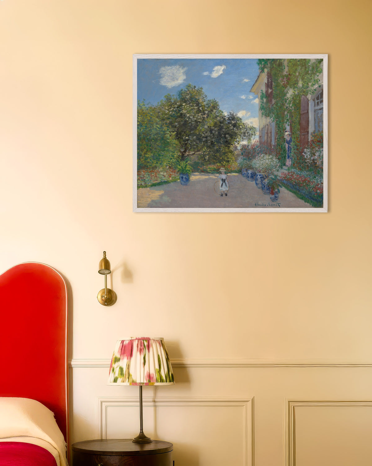 Poster of The Artist's House at Argenteuil (1873) by Claude Monet, with white wooden frame