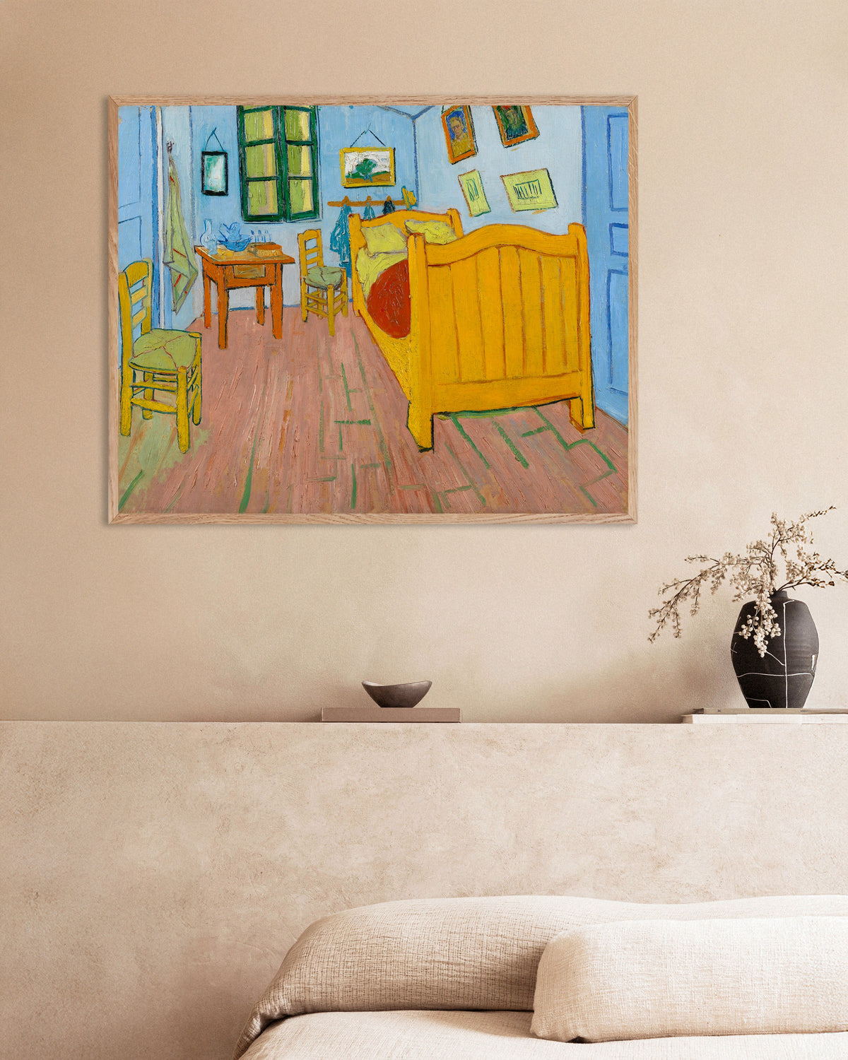 Poster of The Bedroom (1888) by Vincent van Gogh, with natural wooden frame