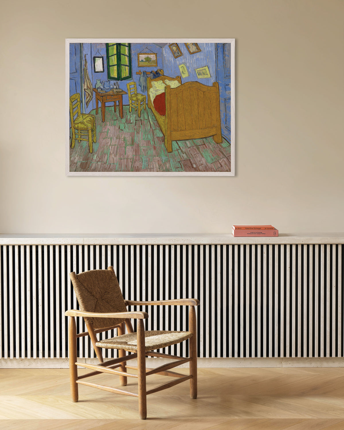 Poster of The Bedroom, Saint-Rémy Version (1889) by Vincent van Gogh, with white wooden frame