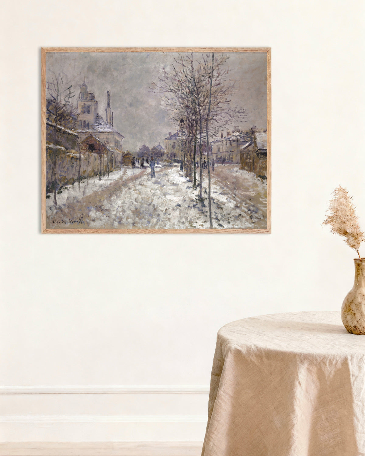 Poster of The Boulevard de Pontoise at Argenteuil, Snow (1875) by Claude Monet, with natural wooden frame