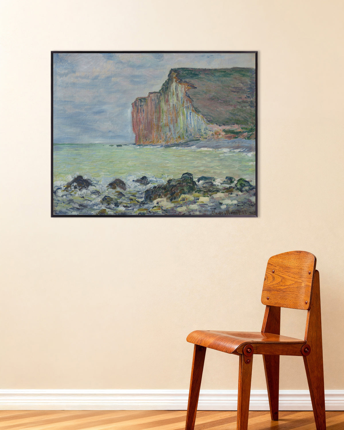 Poster of The Cliff at Petites-Dalles (1881) by Claude Monet, with metal frame