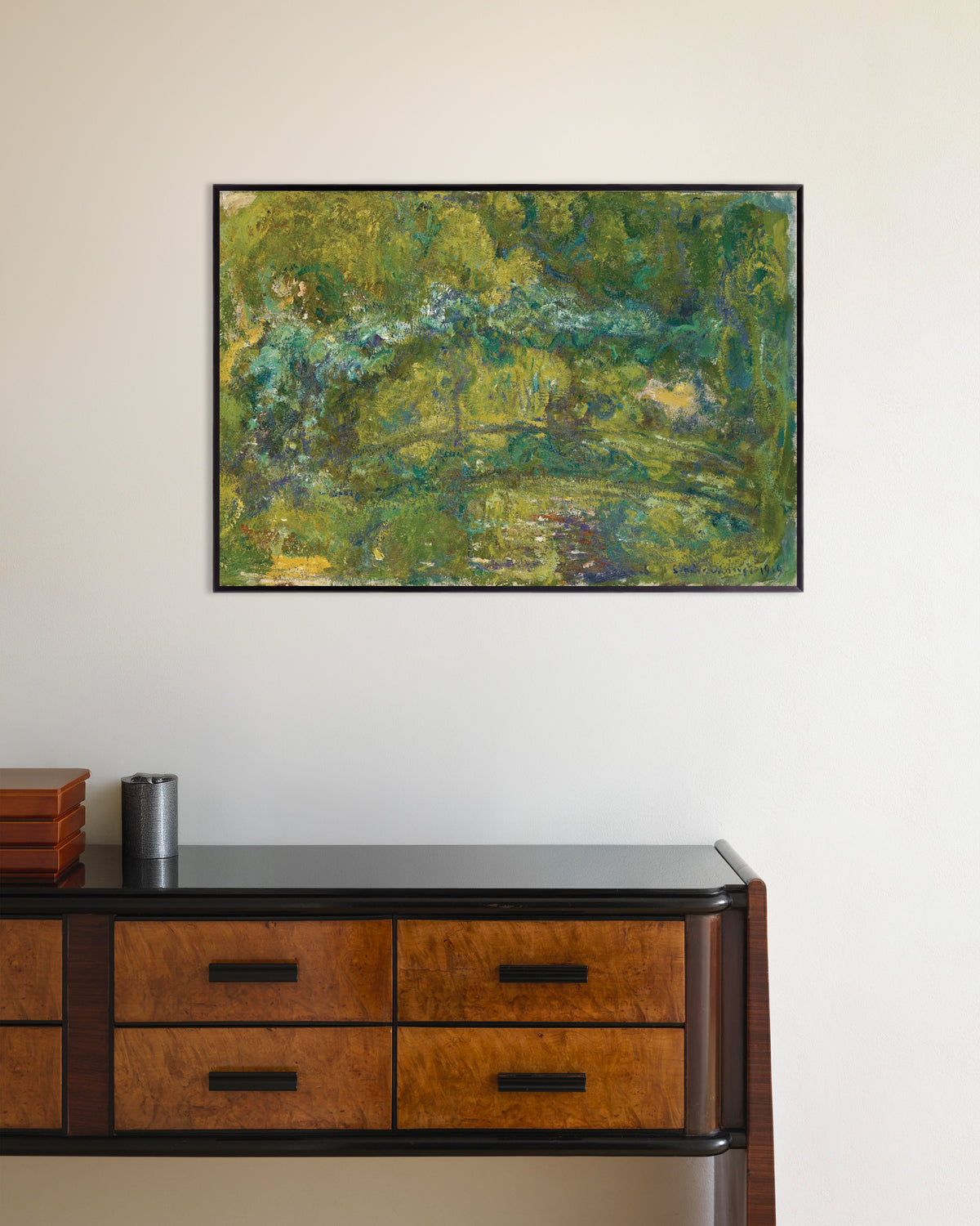 Poster of The Footbridge over the Water-Lily Pond (1919) by Claude Monet, with metal frame