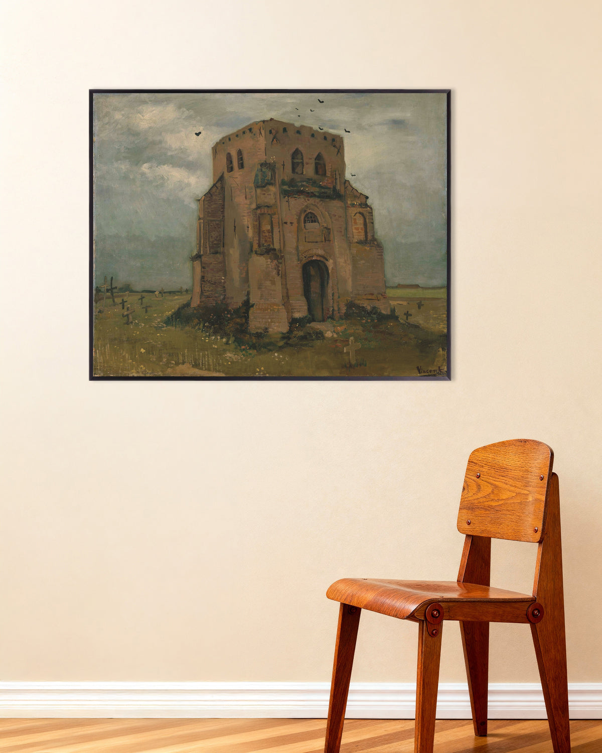 Poster of The Old Church Tower at Nuenen (1885) by Vincent van Gogh, with metal frame