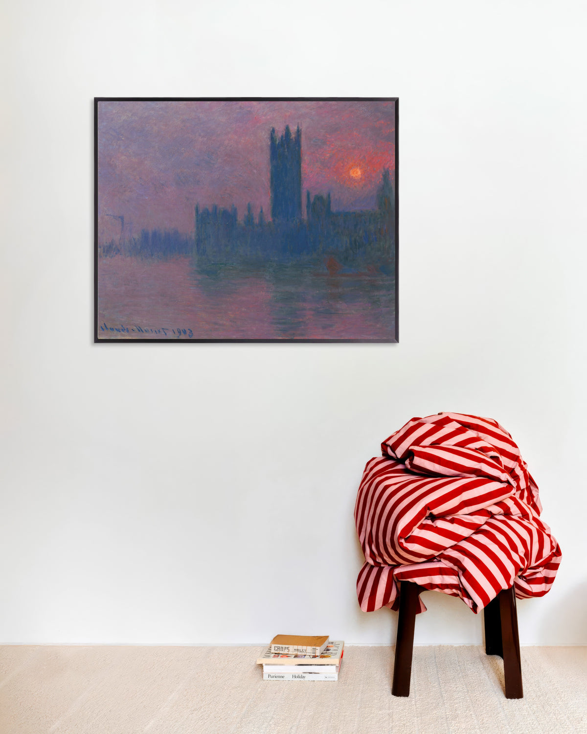 Poster of The Parliament, Setting Sun (1900–1903) by Claude Monet, with metal frame