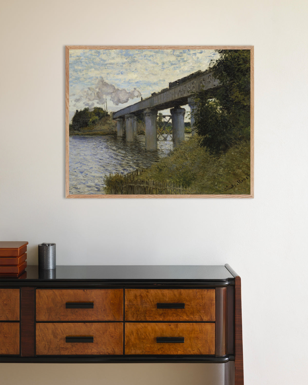 Poster of The Railway Bridge at Argenteuil (1873–1874) by Claude Monet, with natural wooden frame