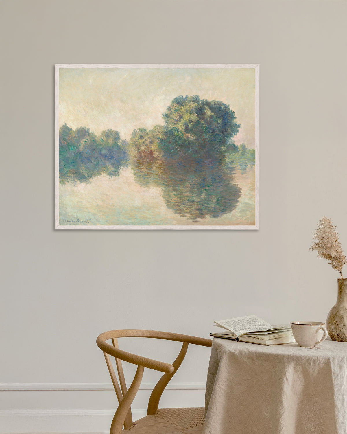 Poster of The Seine at Giverny (1897) by Claude Monet, with white wooden frame