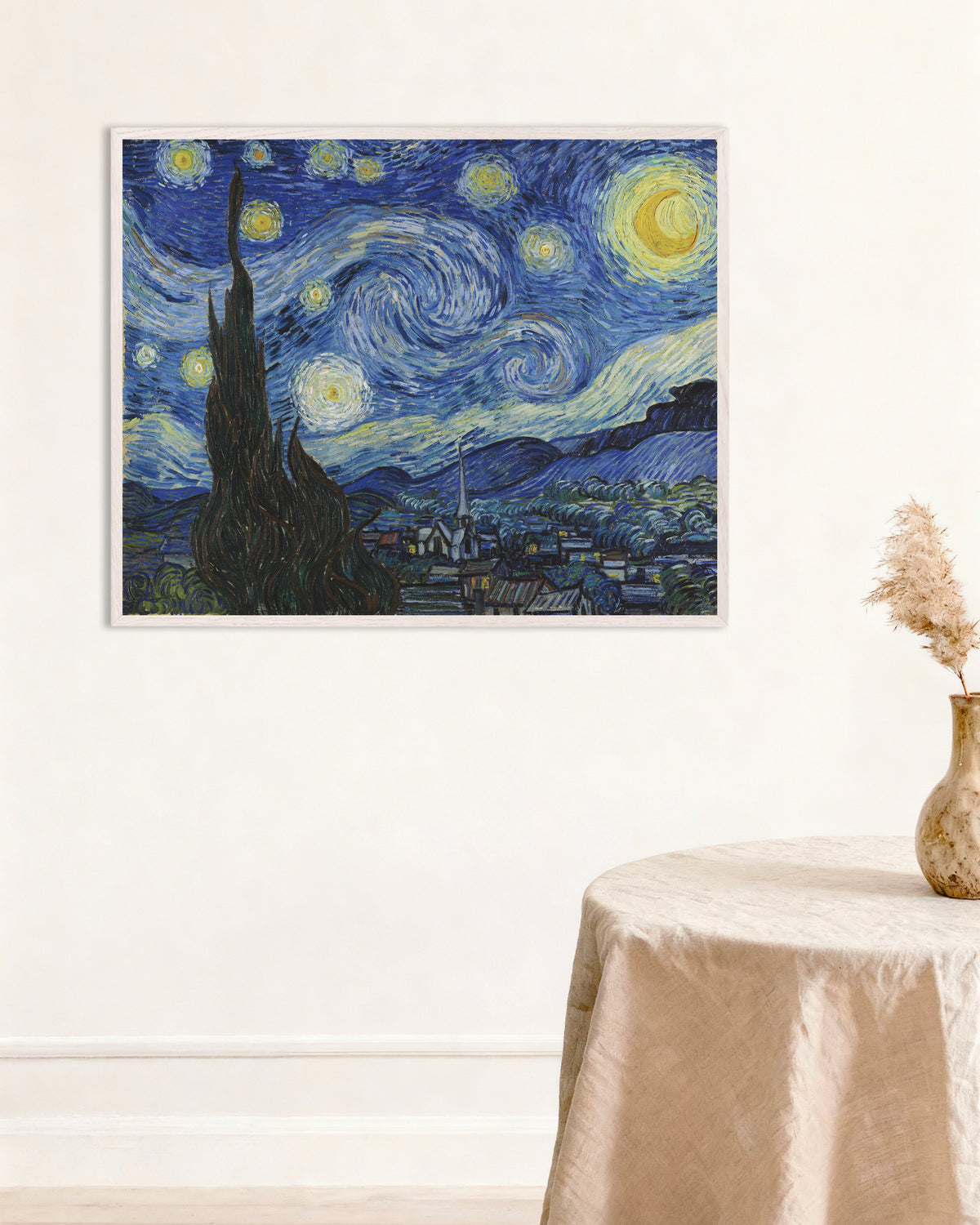Poster of The Starry Night (1889) by Vincent van Gogh, with white wooden frame