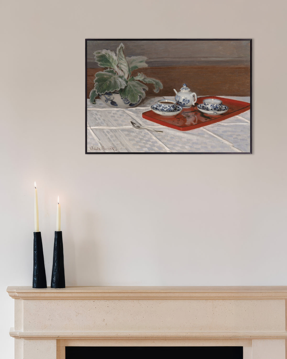Poster of The Tea Set (1872) by Claude Monet, with metal frame