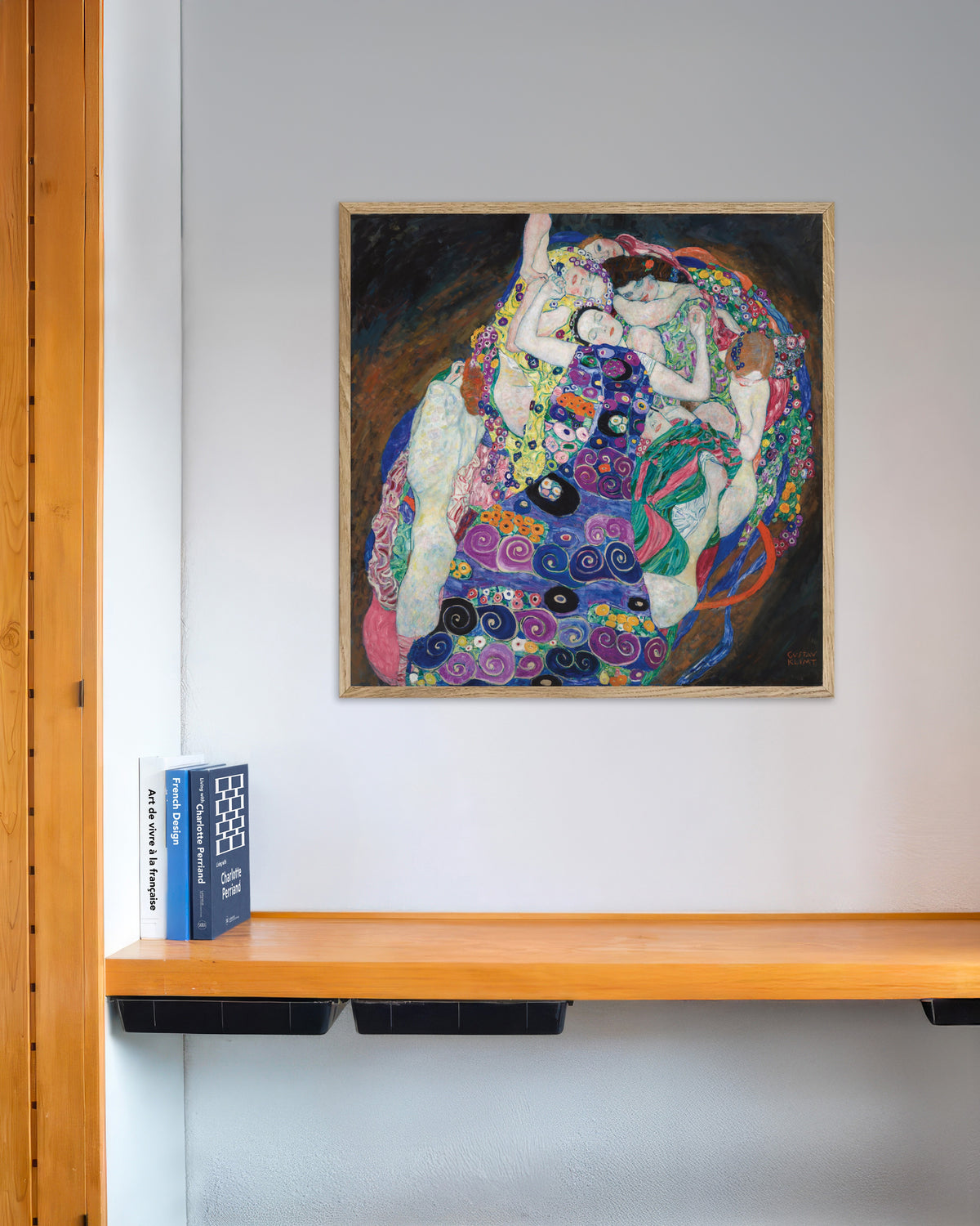 Poster of The Virgin (1913) by Gustav Klimt, with natural wooden frame