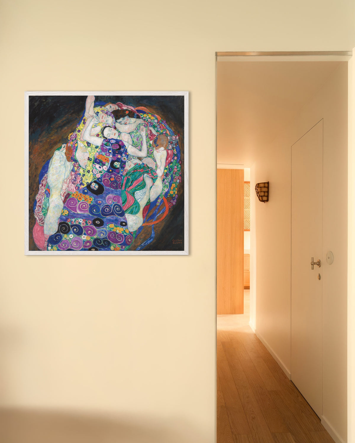 Poster of The Virgin (1913) by Gustav Klimt, with white wooden frame
