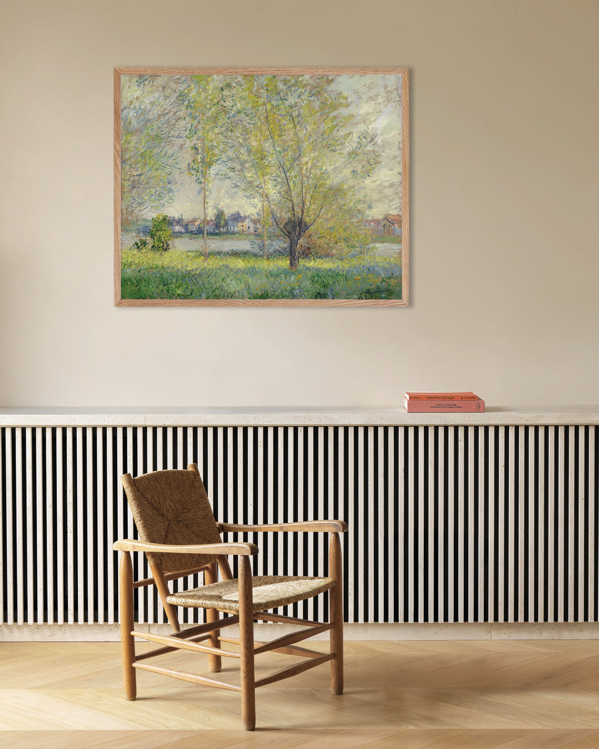 Poster of The Willows (1880) by Claude Monet, with natural wooden frame