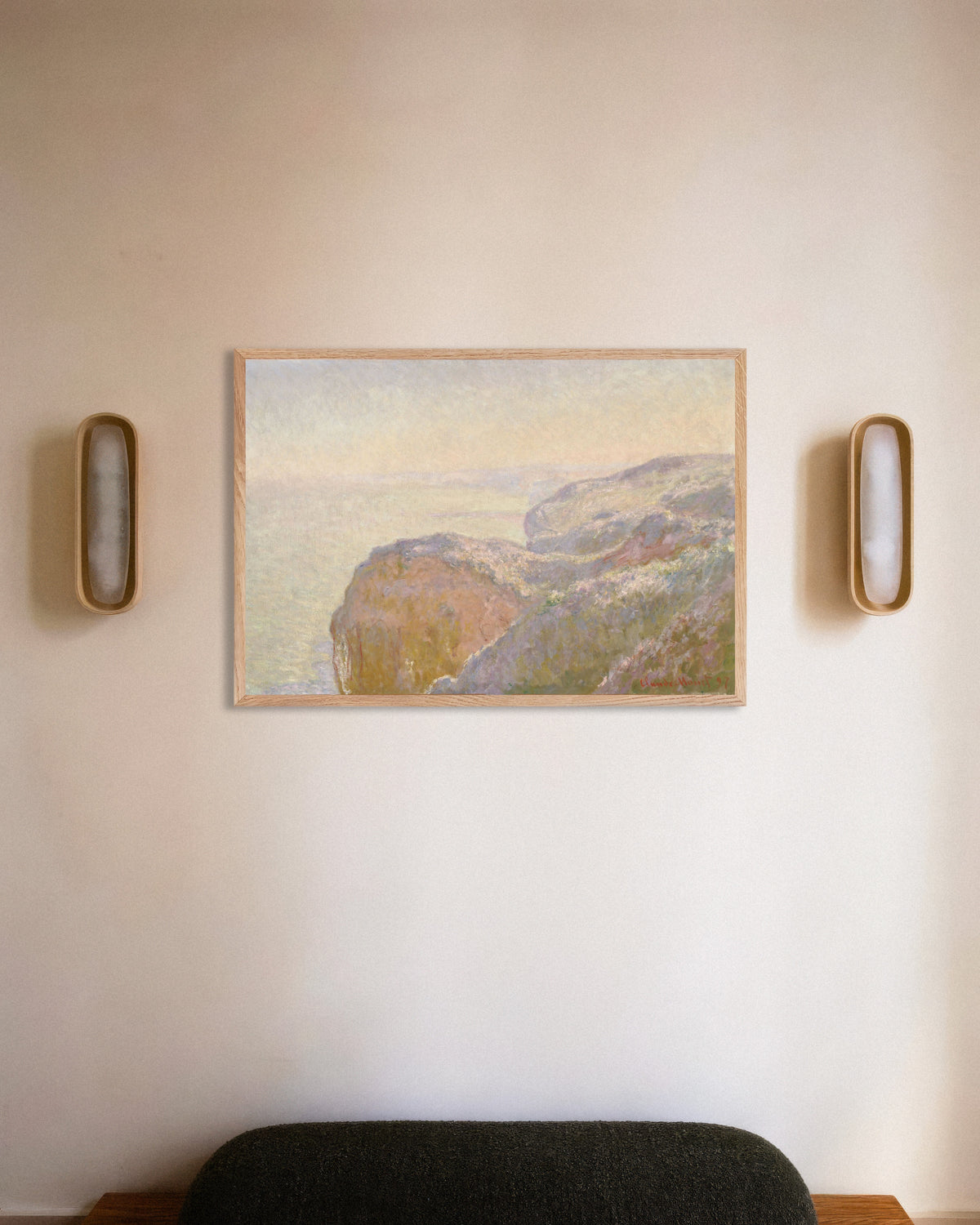 Poster of Val-Saint-Nicolas, near Dieppe, Morning (1897) by Claude Monet, with natural wooden frame