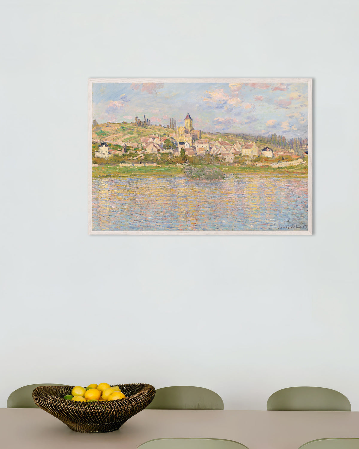 Poster of Vétheuil by Claude Monet, with white wooden frame