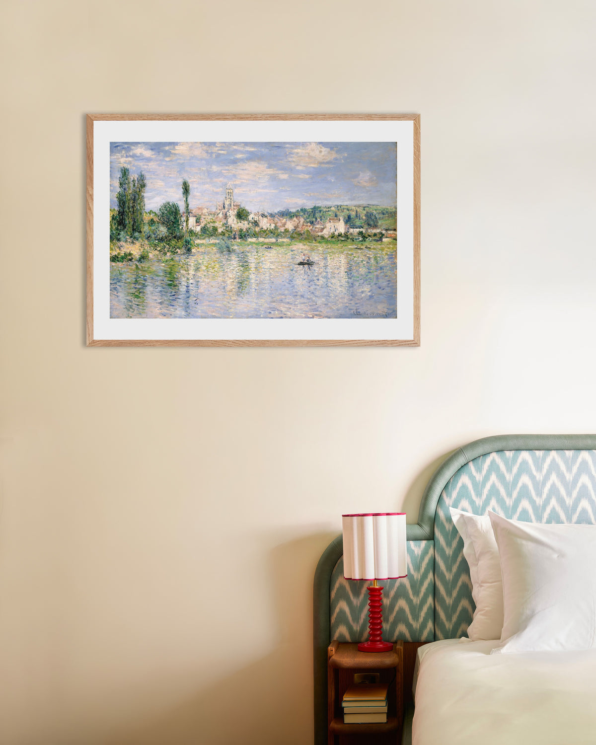 Poster of Vétheuil in Summer (1880) by Claude Monet, with natural wooden frame