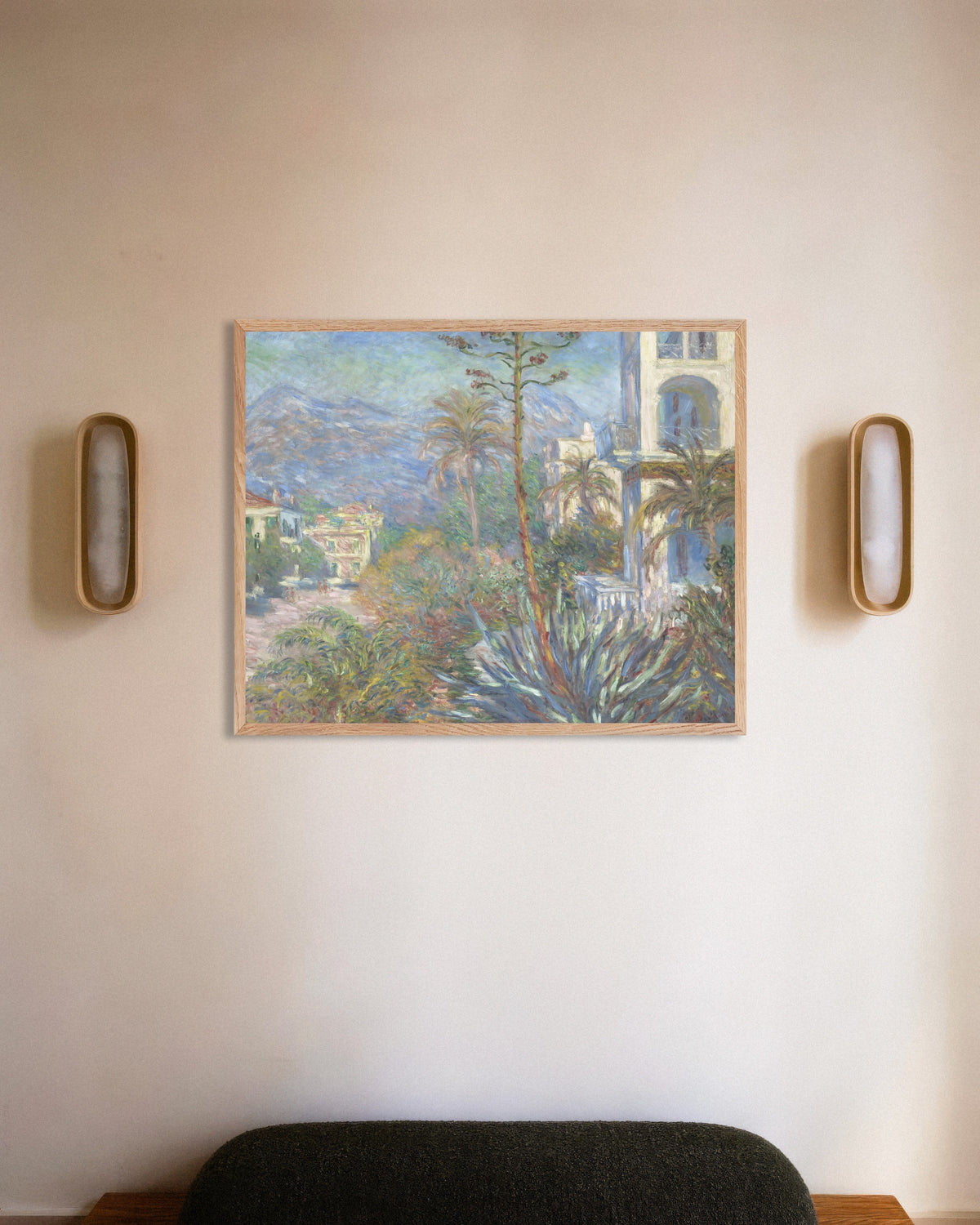Poster of Villas at Bordighera (1884) by Claude Monet, with natural wooden frame