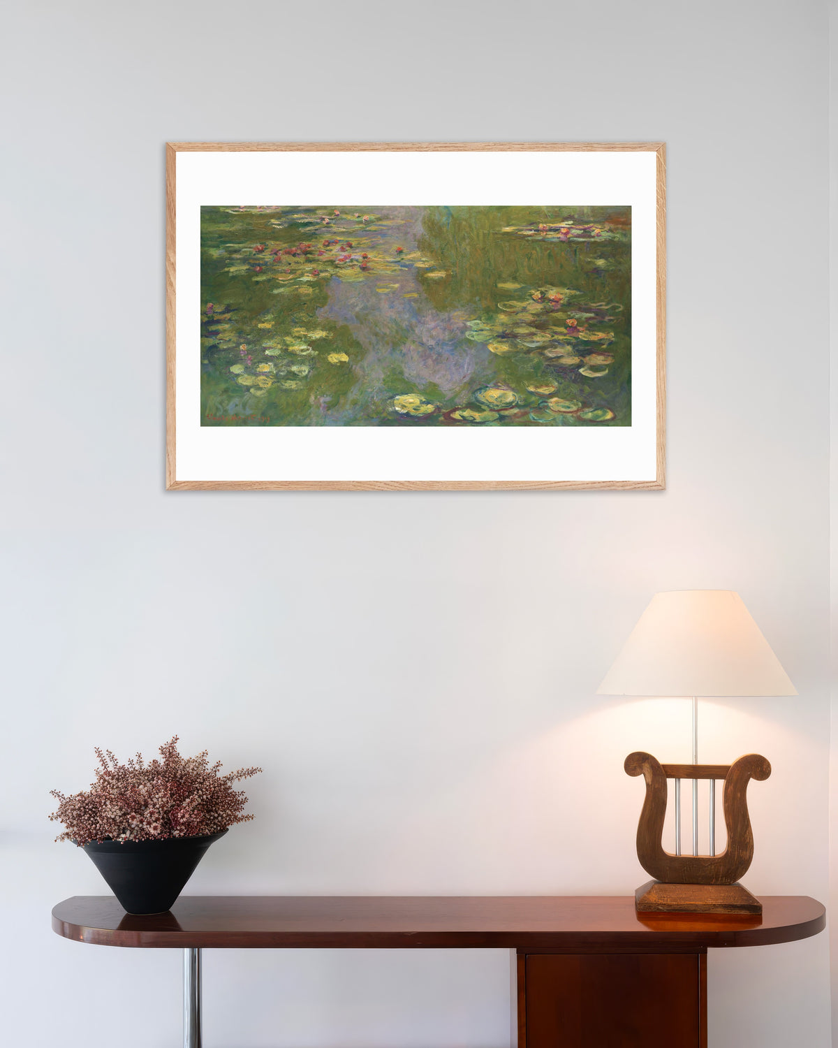 Poster of Water Lilies (1919) by Claude Monet, with natural wooden frame