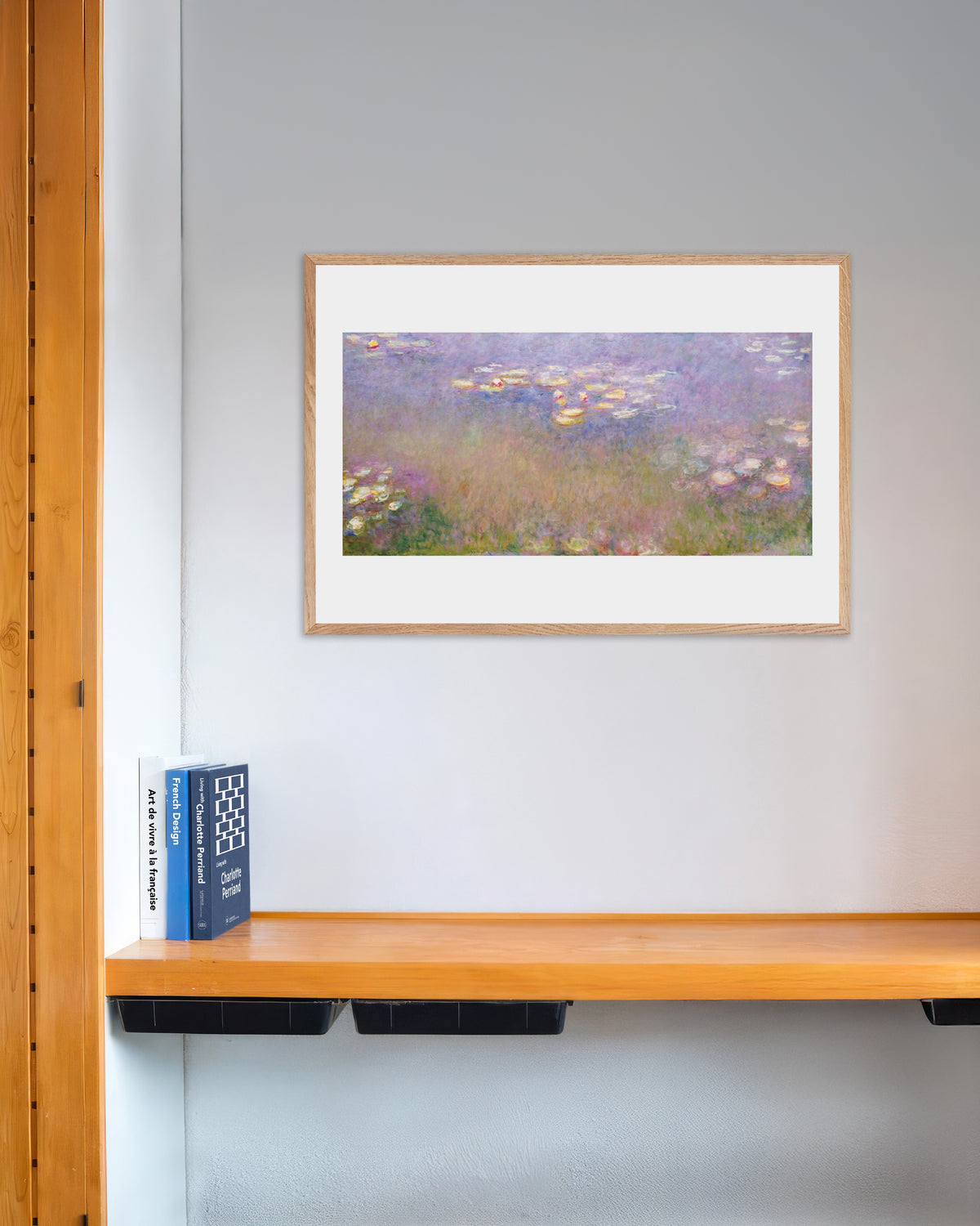 Poster of Water Lilies (c. 1915–1926) by Claude Monet, with natural wooden frame