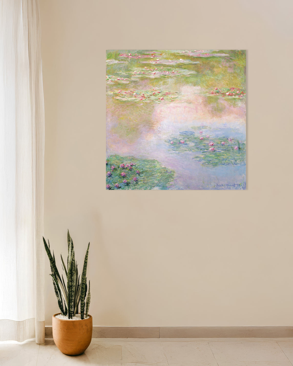 Poster of Water Lilies, Pink Reflections (1907) by Claude Monet