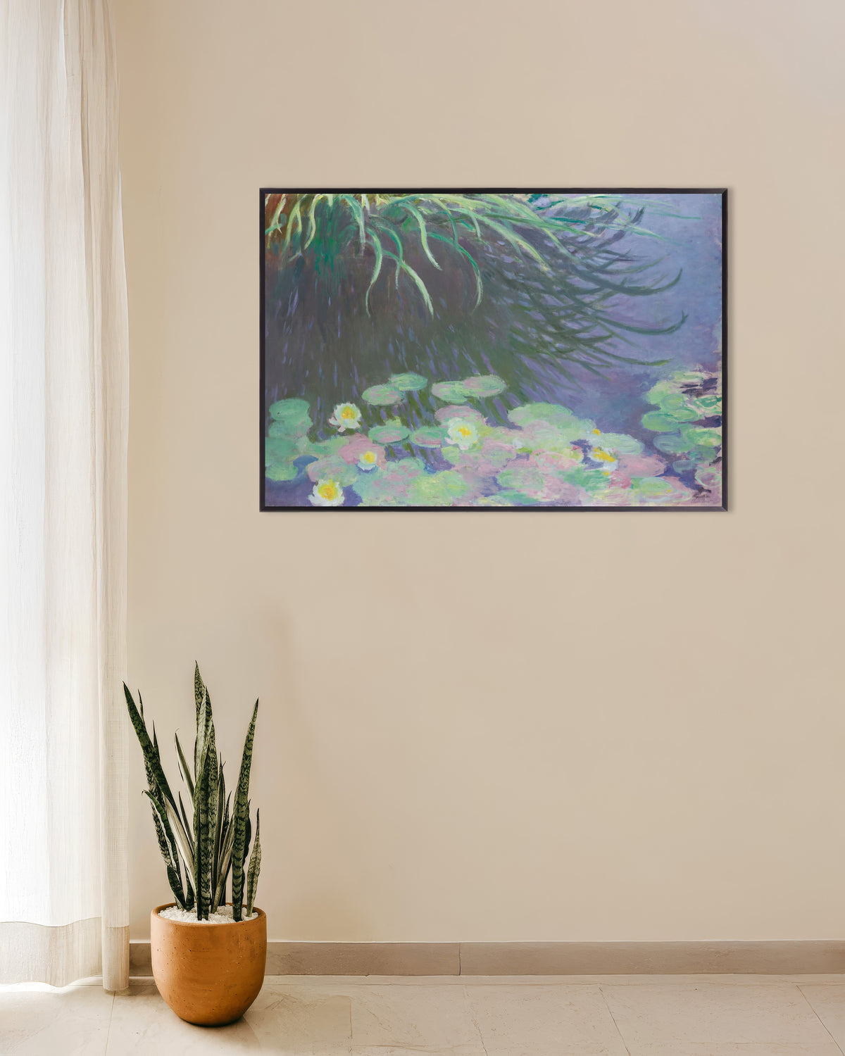 Poster of Water Lilies with Reflections of Tall Grass (1914–1917) by Claude Monet, with metal frame