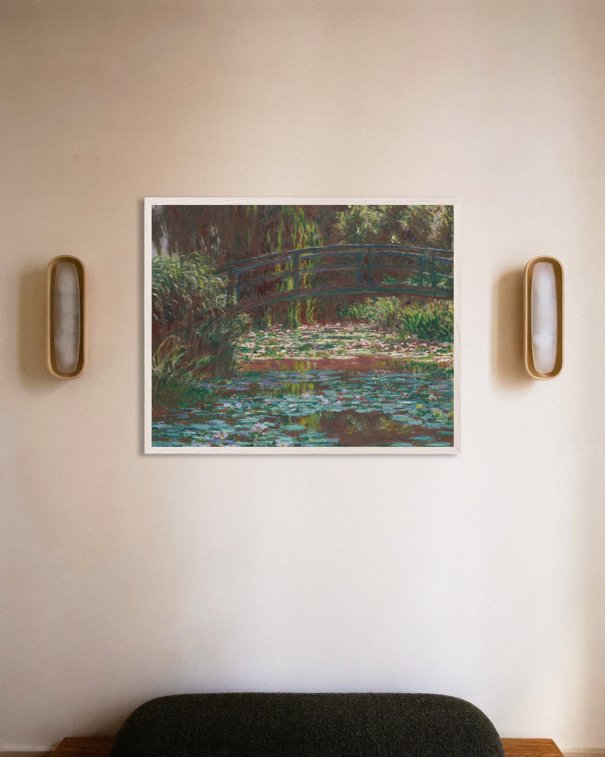 Poster of Water Lily Pond (1900) by Claude Monet, with white wooden frame
