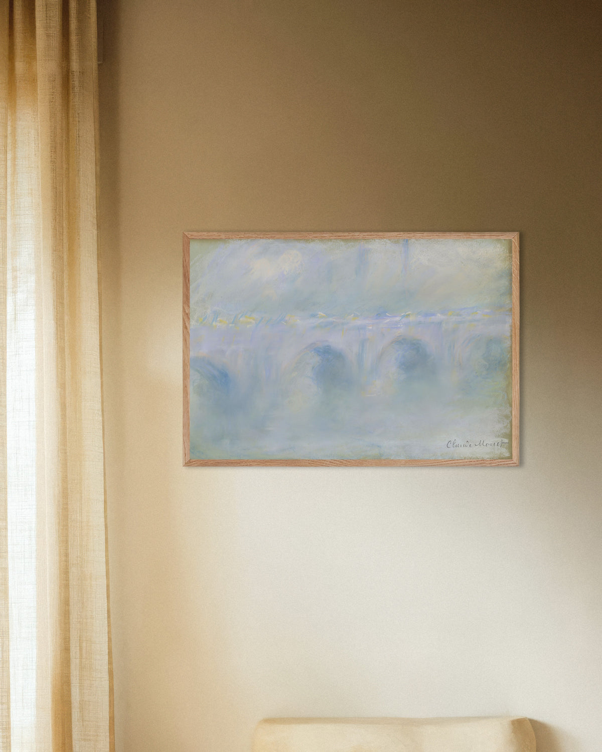 Poster of Waterloo Bridge (1901) by Claude Monet, with natural wooden frame