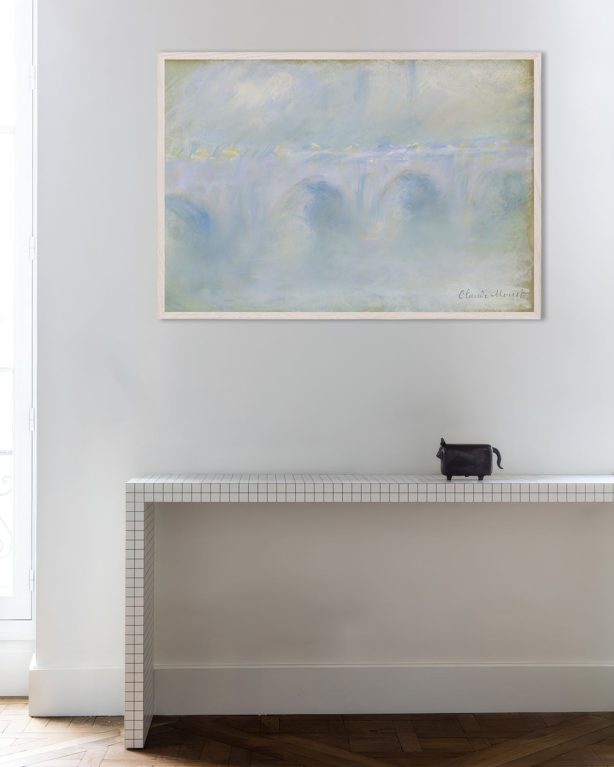 Poster of Waterloo Bridge (1901) by Claude Monet, with white wooden frame