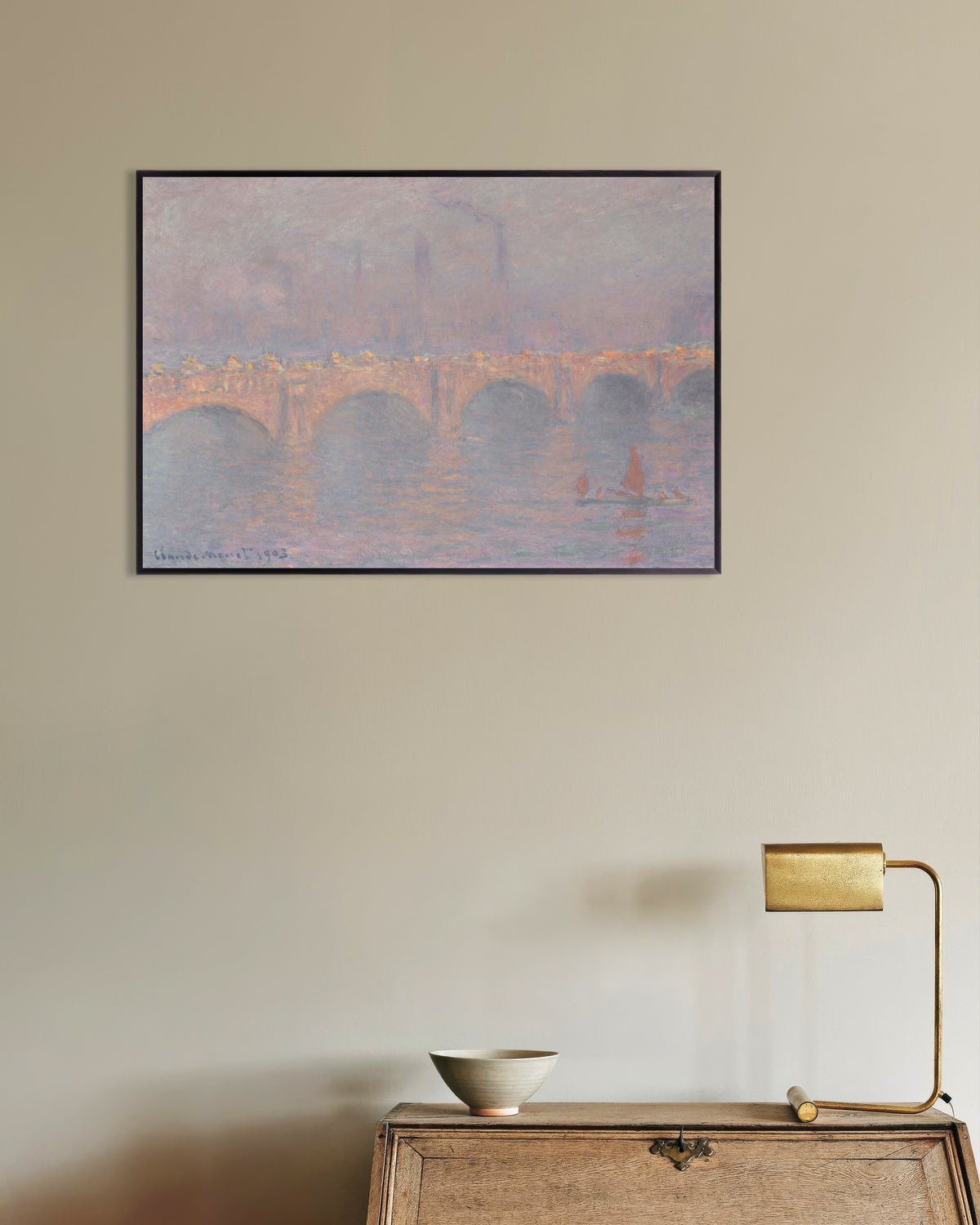 Poster of Waterloo Bridge, Hazy Sunshine (1899–1903) by Claude Monet, with metal frame