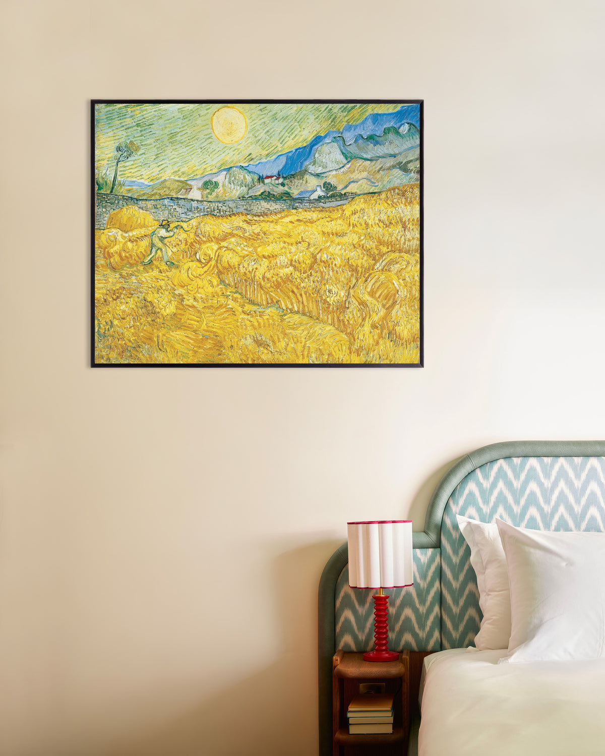 Poster of Wheat Field Behind Saint-Paul Hospital with a Reaper (1889) by Vincent van Gogh, with metal frame