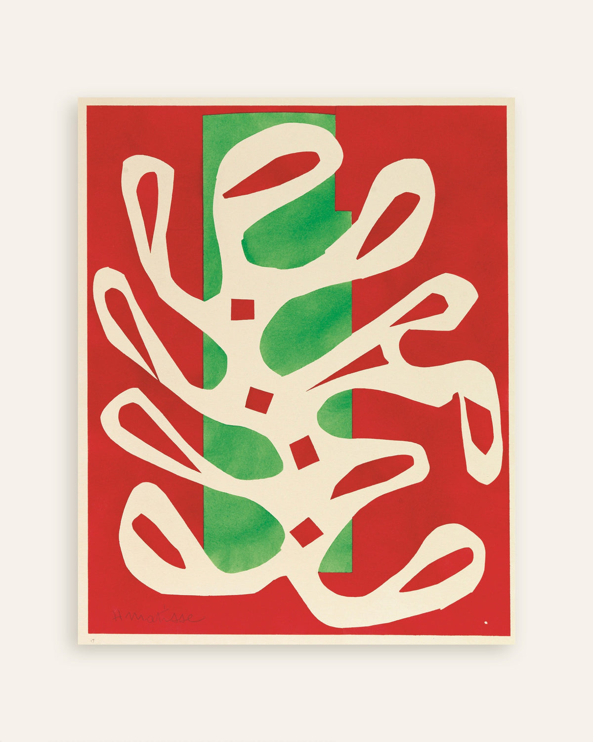 Poster of White Alga on Red and Green Background (1947) by Henri Matisse, thumbnail