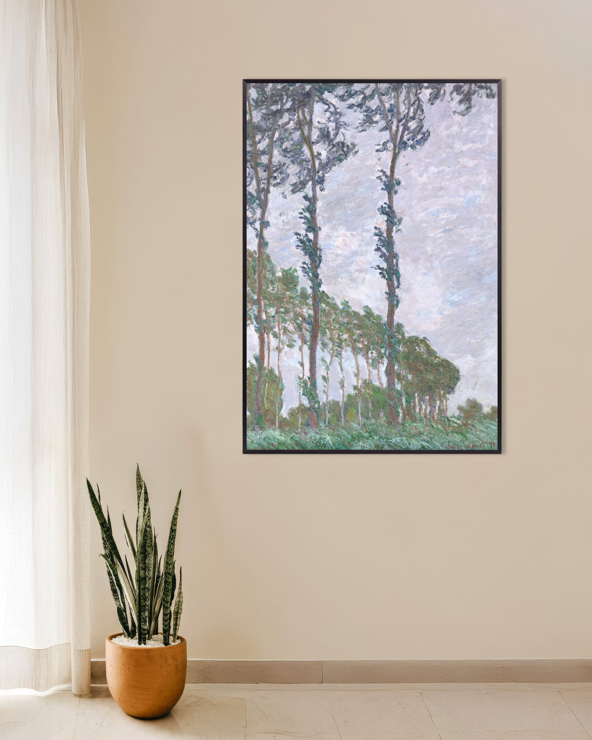 Poster of Wind Effect, Series of the Poplars (1891) by Claude Monet, with metal frame