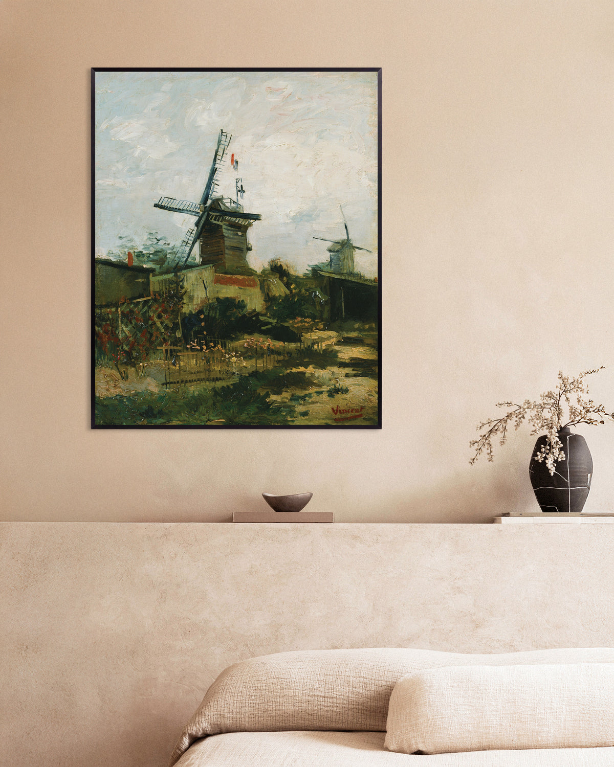 Poster of Windmills on Montmartre (1886) by Vincent van Gogh, with metal frame