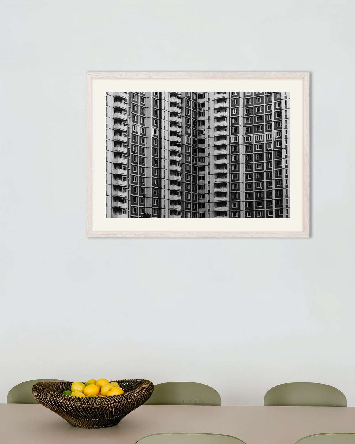 Poster of Window Grid of a Tower Block, with white wooden frame
