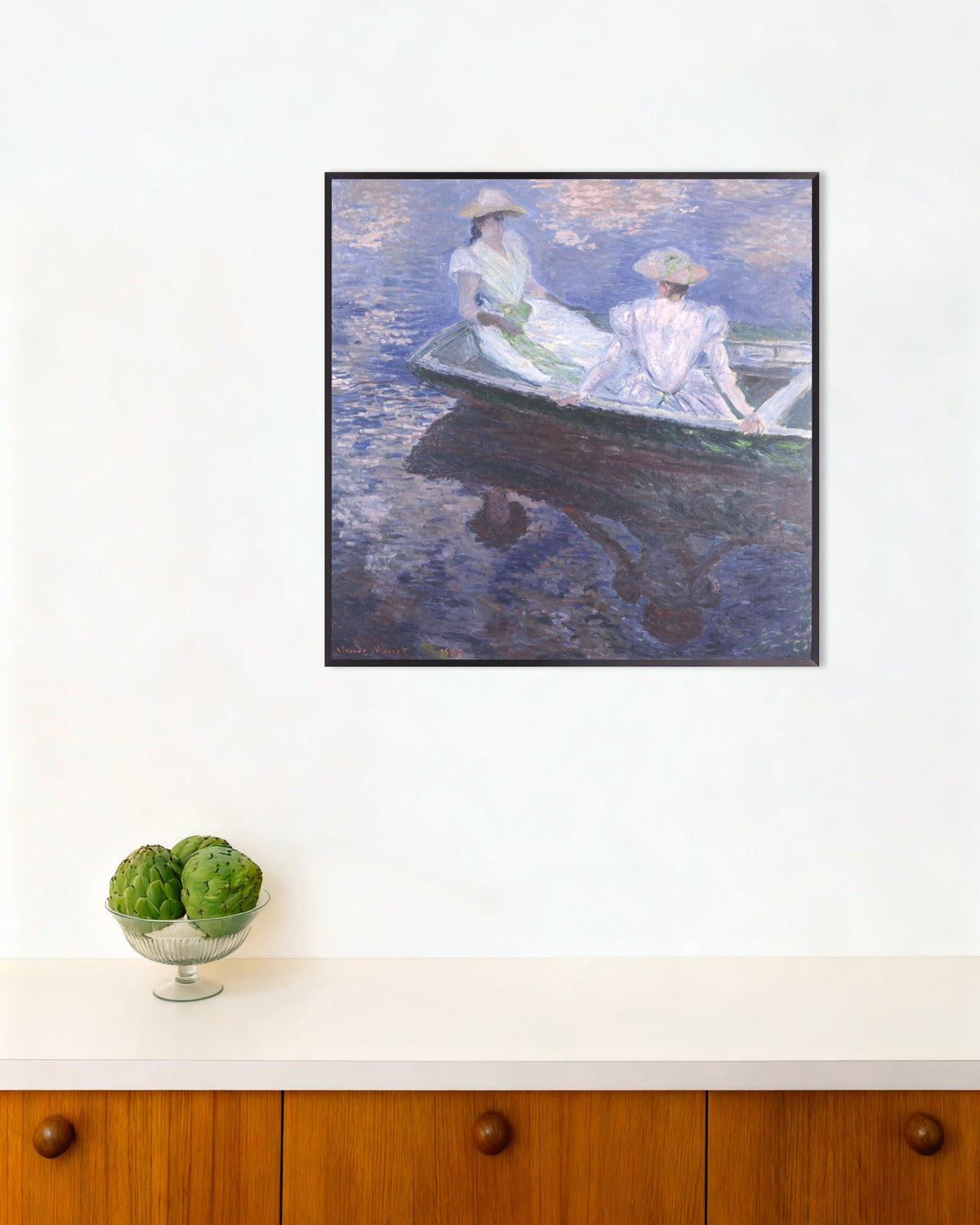 Poster of Young Girls in a Boat (1887) by Claude Monet, with metal frame